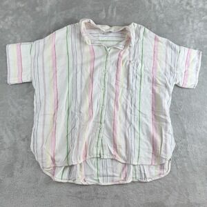 Madewell Shirt Womens Small White Rainbow‎ Stripe Short Sleeve Boxy Oversized